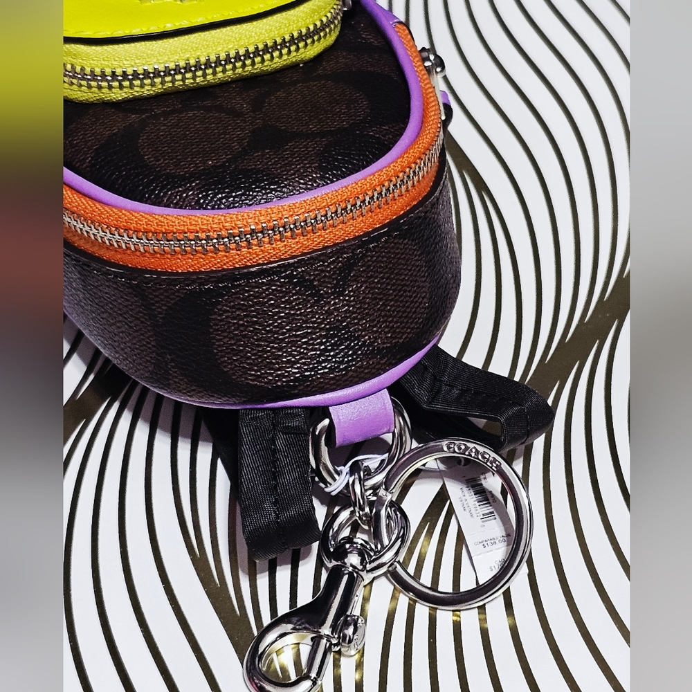 Coach Mini Backpack key chain C7803 bag charm Neon Multicolor Purple Orange NEW - Picture 7 of 11